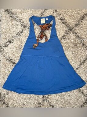 Eloise for Anthropologie Blue Halter Top with Patterned Scarf Tie